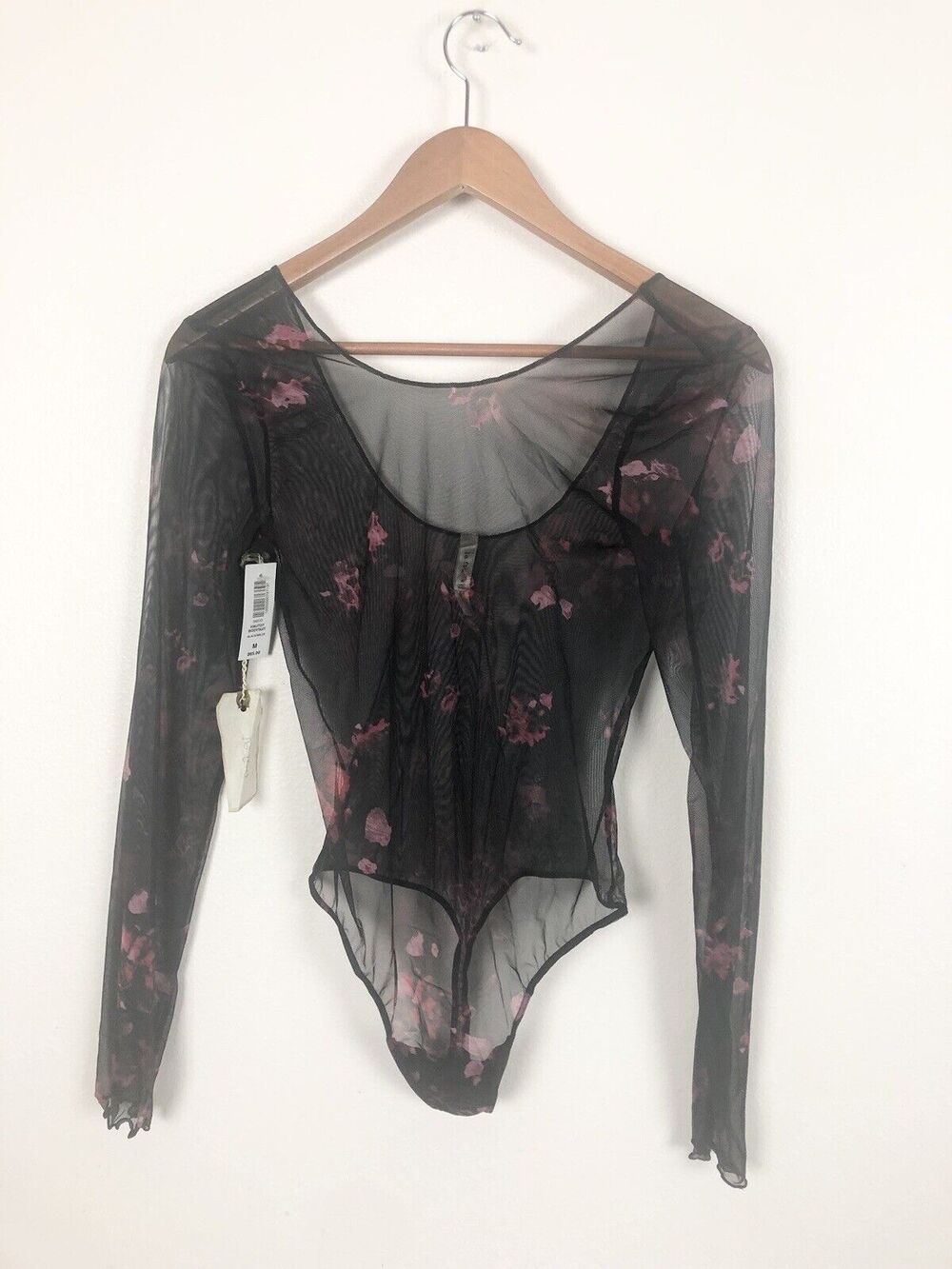 Le Fou Wilfred Bodysuit Sz Medium Black Sheer Long Sleeve Whimsigoth Fairy